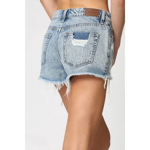 🆕 Hidden Jeans Vintage Wash Frayed Mom Shorts