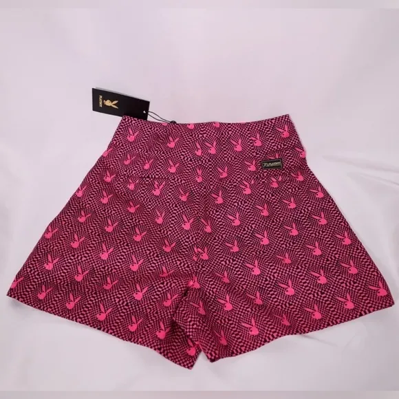 🅽🅴🆆 𝐏𝐋𝐀𝐘𝐁𝐎𝐘 limited edition pleated pink black Playboy bunny shorts M