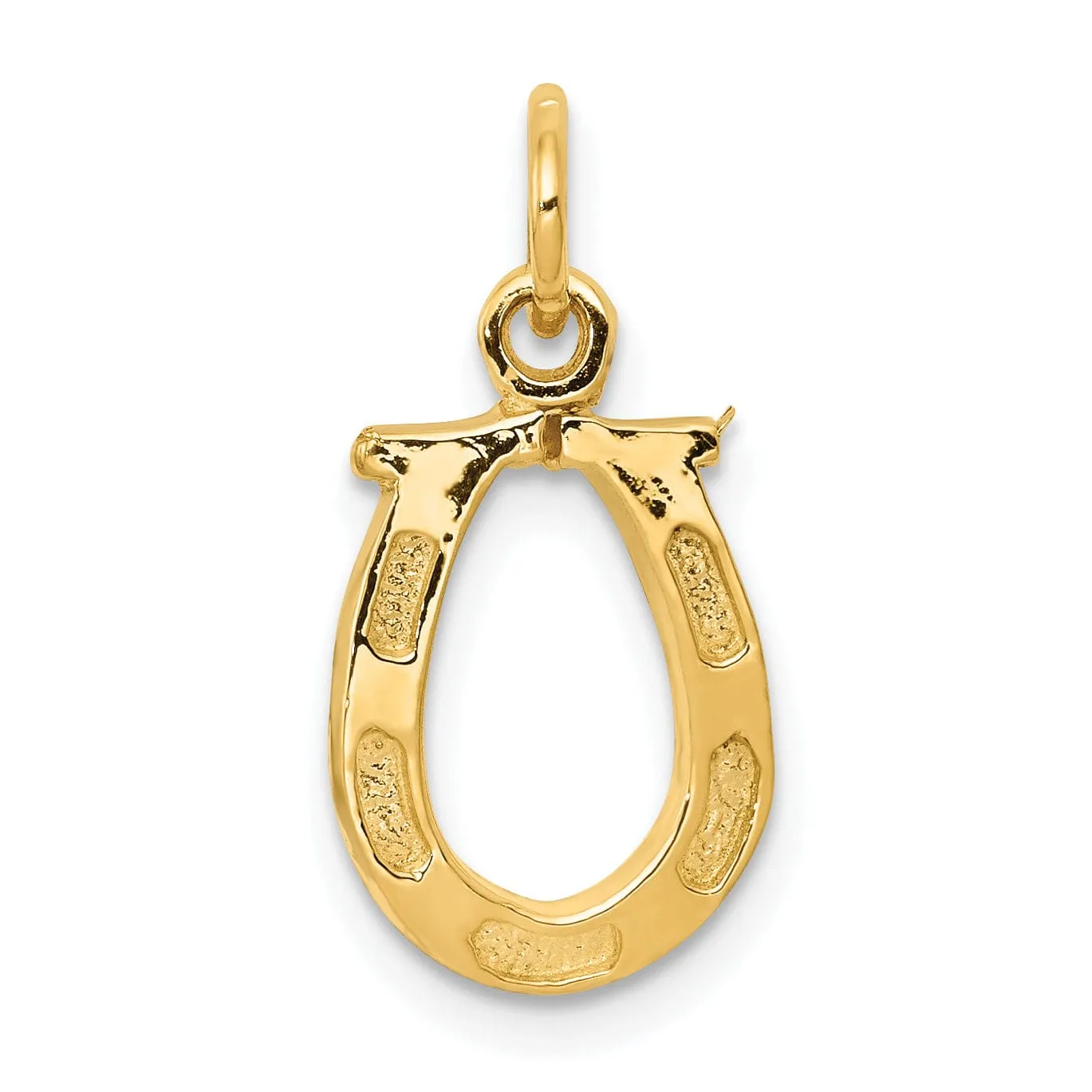 14k Yellow Gold Solid Polished Textured Finish Flat Back Horseshoe Charm Pendant