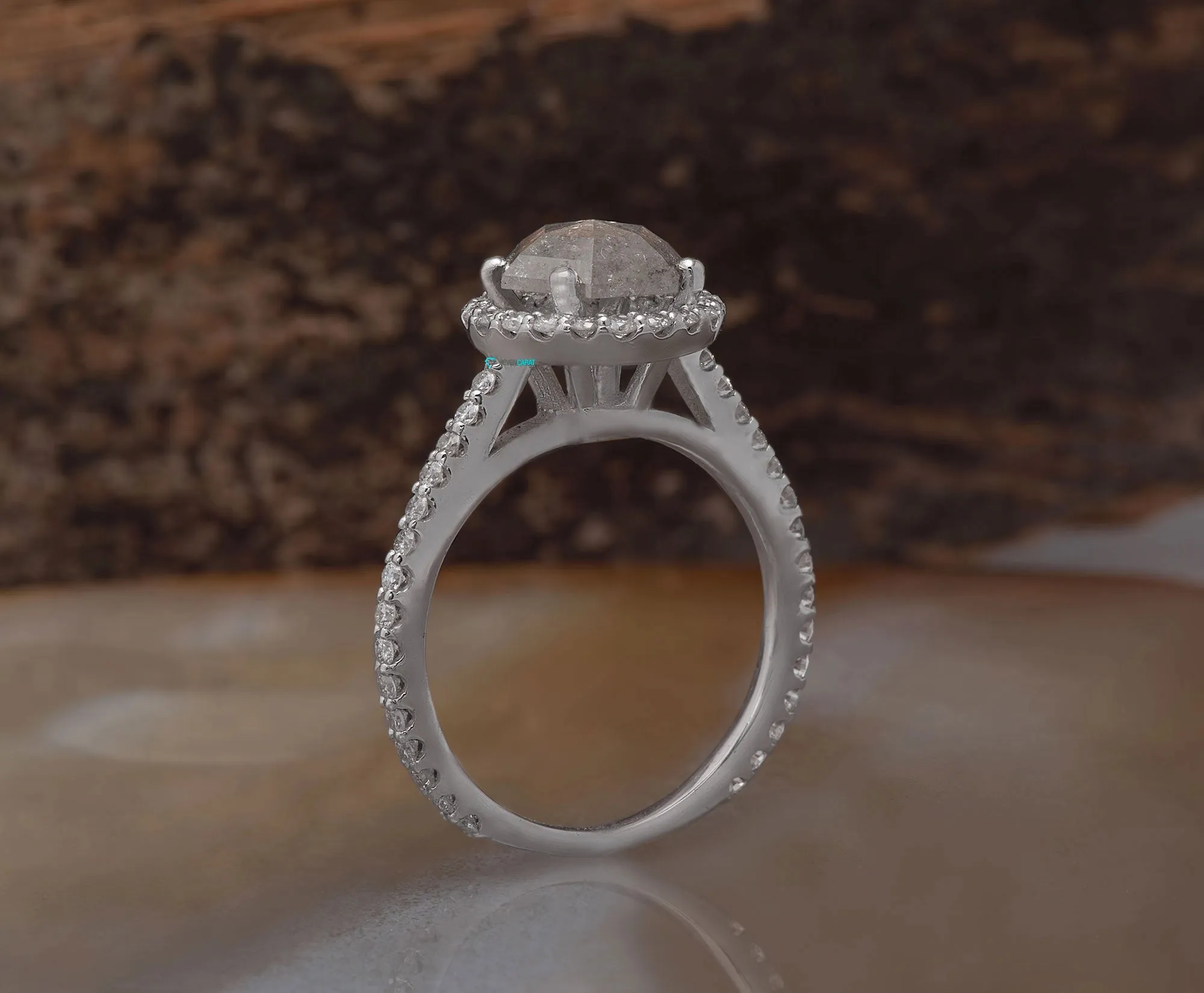 2.26 ct  Salt and Pepper Hexagon diamond engagement ring White Gold/ Platinum