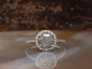 2.26 ct  Salt and Pepper Hexagon diamond engagement ring White Gold/ Platinum