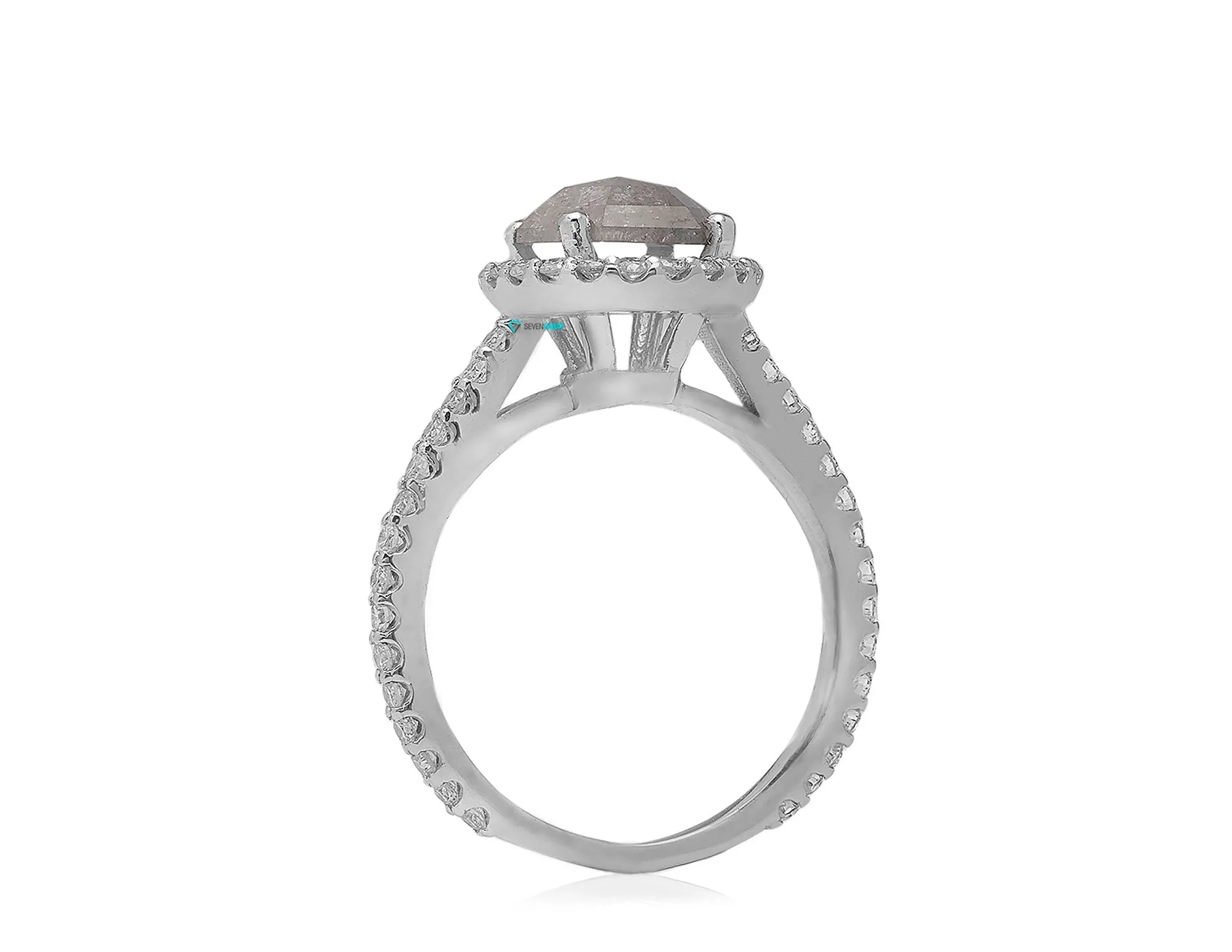 2.26 ct  Salt and Pepper Hexagon diamond engagement ring White Gold/ Platinum