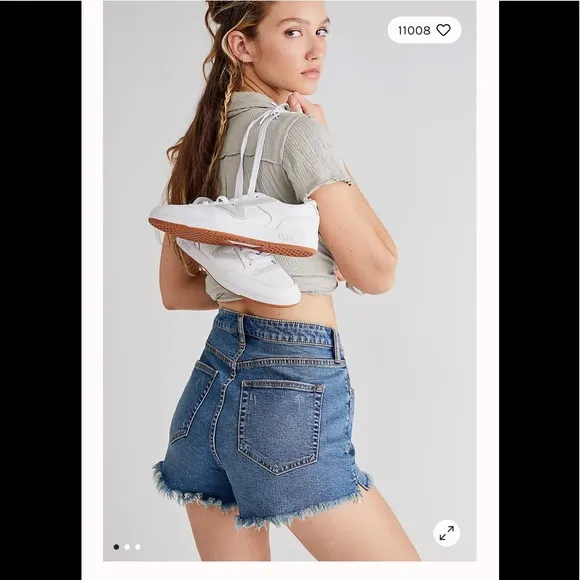 8. Free People Curvy Vintage High Rise Denim Shorts in Lolita Blue