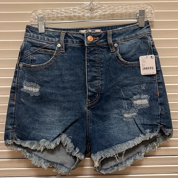 8. Free People Curvy Vintage High Rise Denim Shorts in Lolita Blue