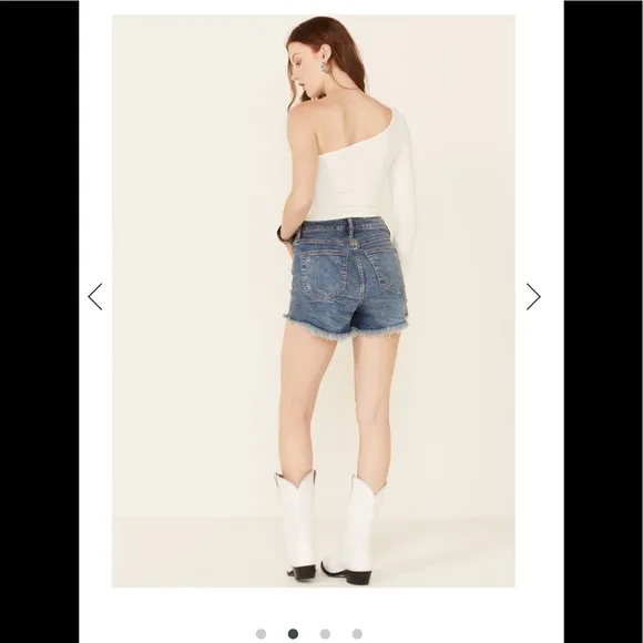 8. Free People Curvy Vintage High Rise Denim Shorts in Lolita Blue