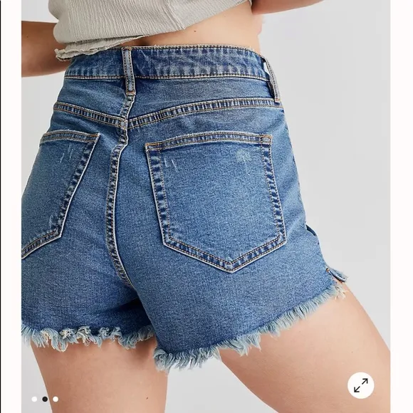 8. Free People Curvy Vintage High Rise Denim Shorts in Lolita Blue