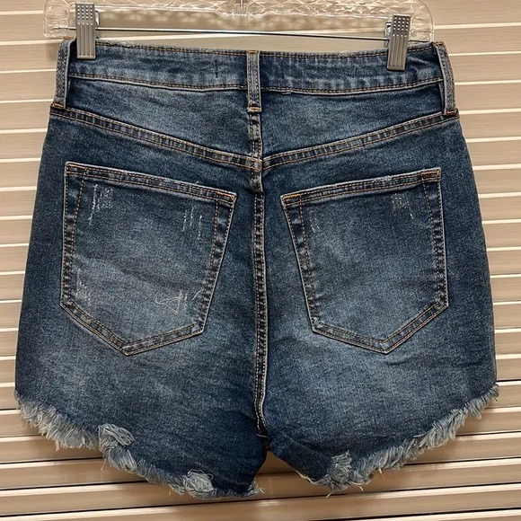 8. Free People Curvy Vintage High Rise Denim Shorts in Lolita Blue