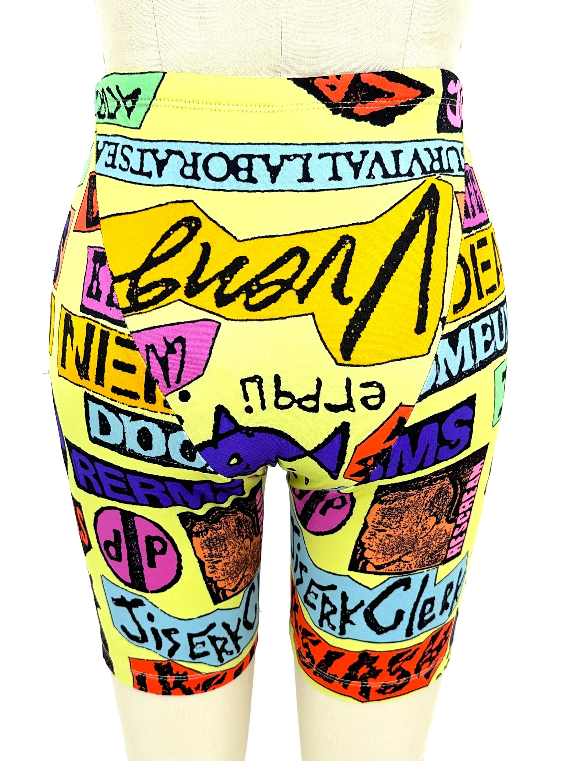 80s Stephen Sprouse Punk Sticker Print Shorts