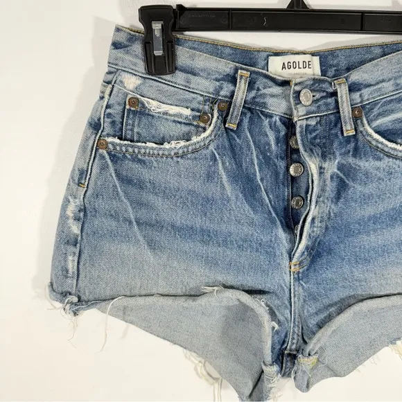 AGOLDE Parker Vintage Cutoff Distressed Button Fly 100% Cotton Denim Shorts 24