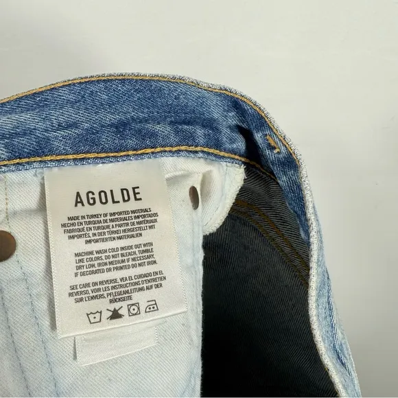 AGOLDE Parker Vintage Cutoff Distressed Button Fly 100% Cotton Denim Shorts 24