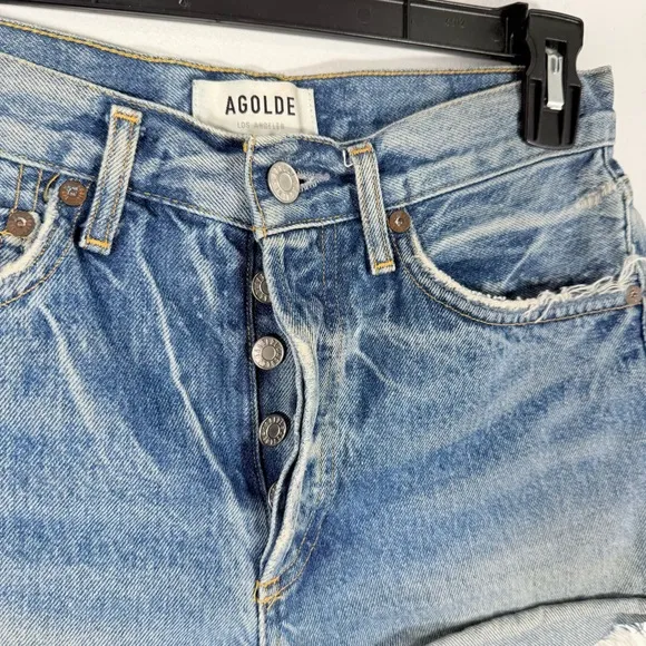 AGOLDE Parker Vintage Cutoff Distressed Button Fly 100% Cotton Denim Shorts 24