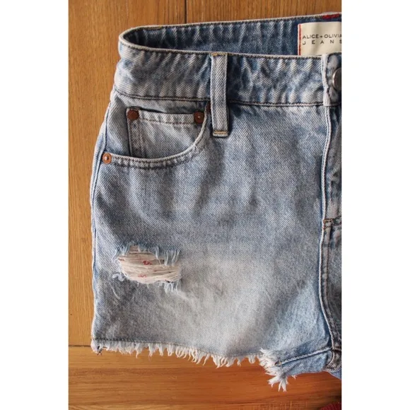 Alice &amp; Olivia Be Amazing Rocky Blues Frayed Raw Hems 26 2 Preowned