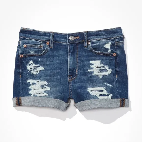 American Eagle Destroyed Hi Rise Shortie in Dark Wash Womens Size 2