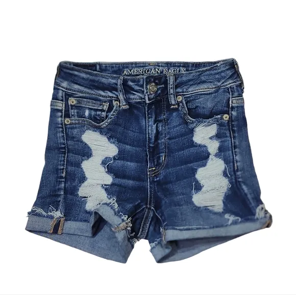 American Eagle Destroyed Hi Rise Shortie in Dark Wash Womens Size 2