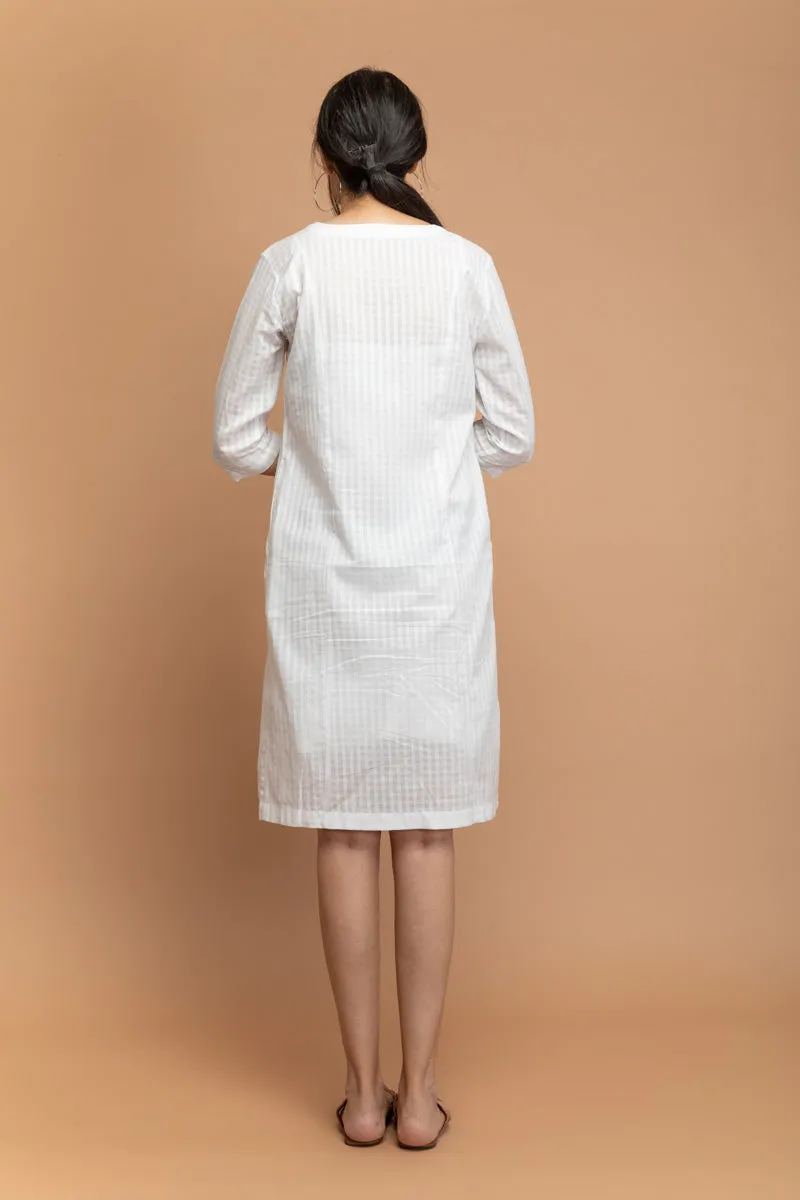 Angarakha Overlap Dress in White Textured Cotton Dobby with a Slip (Set of 2)