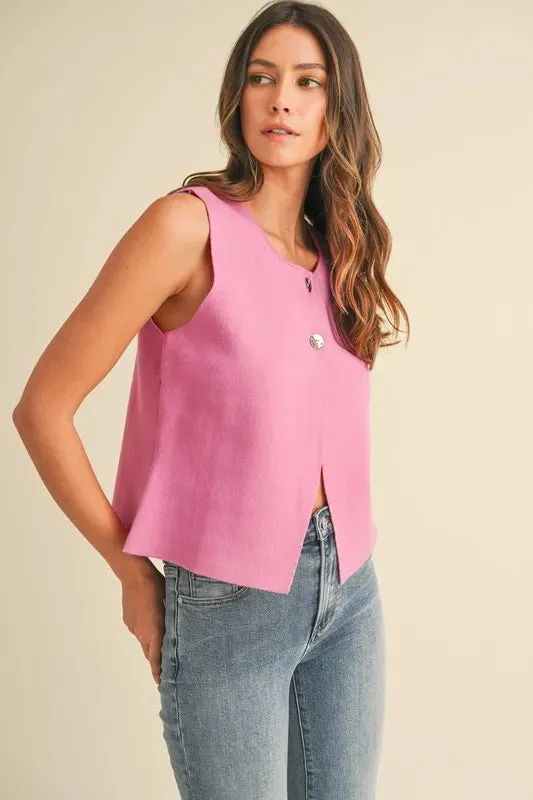 Annie Wear Metal Button Detail Crop Sweater Vest