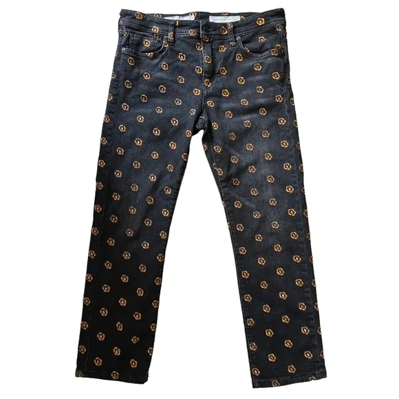Anthropologie Pilcro &amp; the Letterpress Slim Straight, Floral Embroidery,Size 30