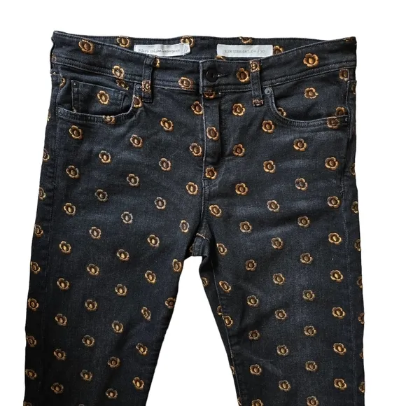 Anthropologie Pilcro &amp; the Letterpress Slim Straight, Floral Embroidery,Size 30