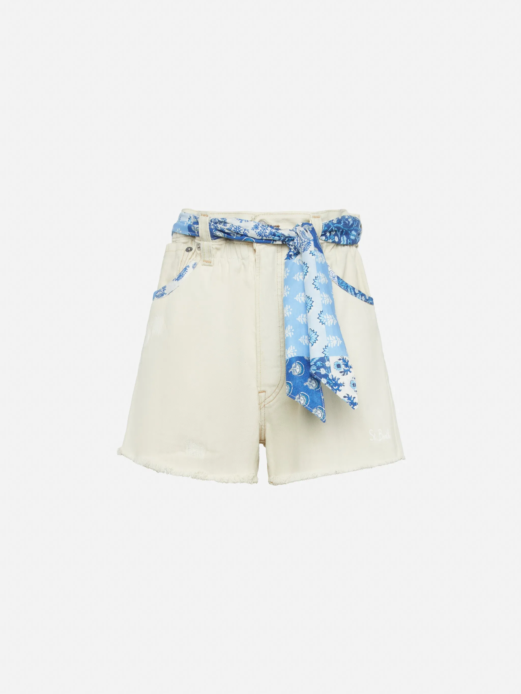 Arizona upcycled denim shorts with patches