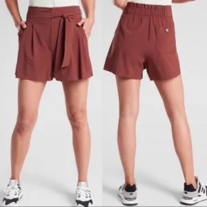 Athleta Skyline II Raisin Brown Pleated Paper Bag Shorts 16