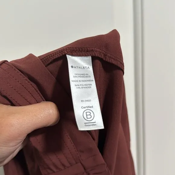 Athleta Skyline II Raisin Brown Pleated Paper Bag Shorts 16