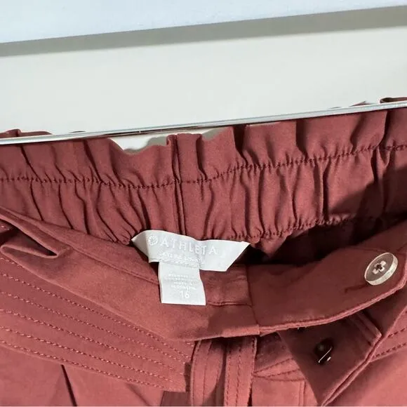 Athleta Skyline II Raisin Brown Pleated Paper Bag Shorts 16