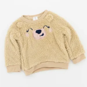 Baby Girl Fleece Bear Sweat Top - Light Brown