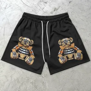 Bear Vintage Print Mesh Shorts
