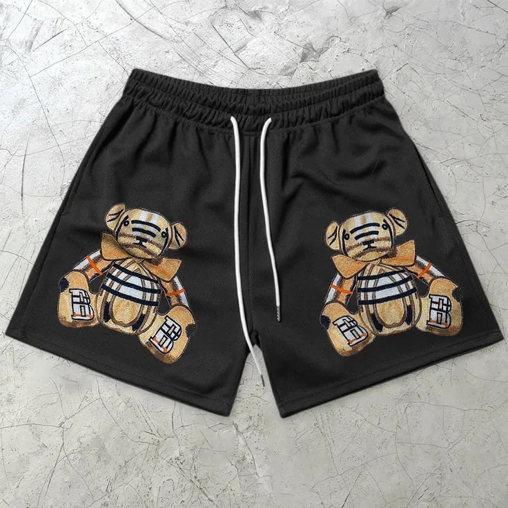 Bear Vintage Print Mesh Shorts