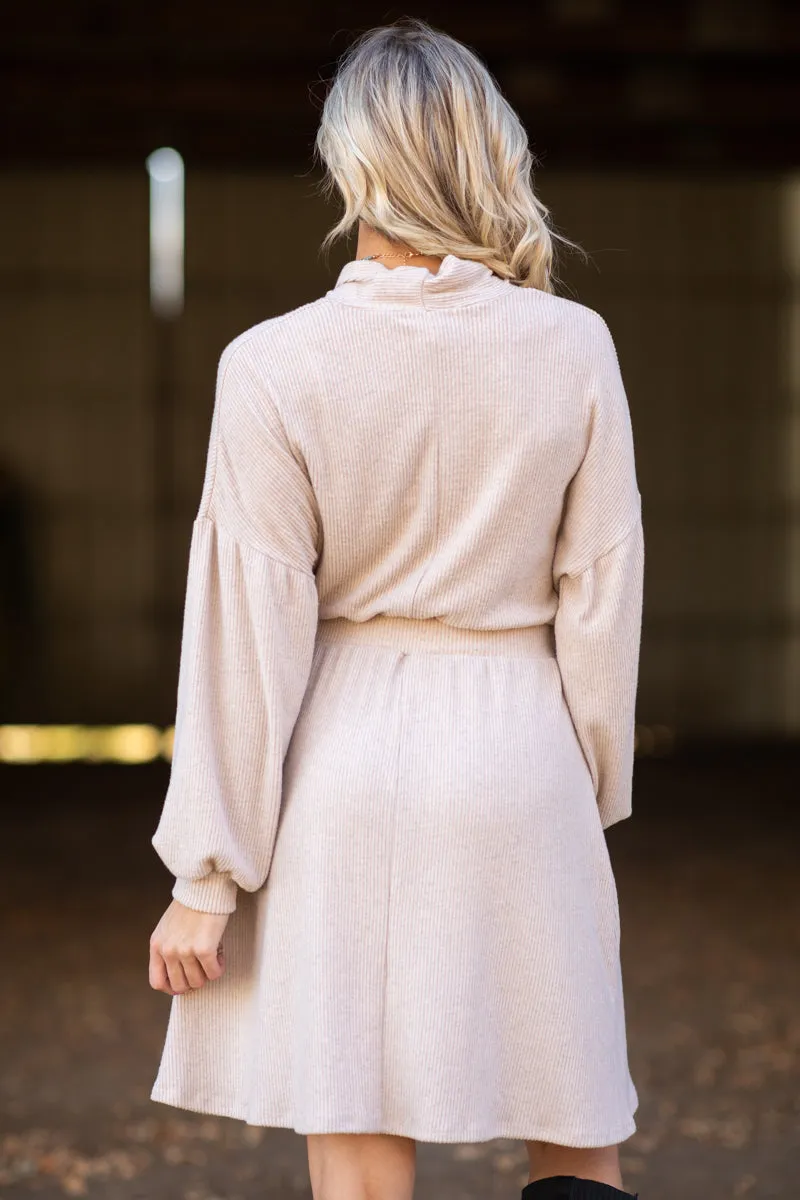 Beige Surplice Front Dolman Sleeve Dress