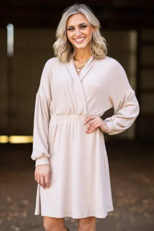 Beige Surplice Front Dolman Sleeve Dress
