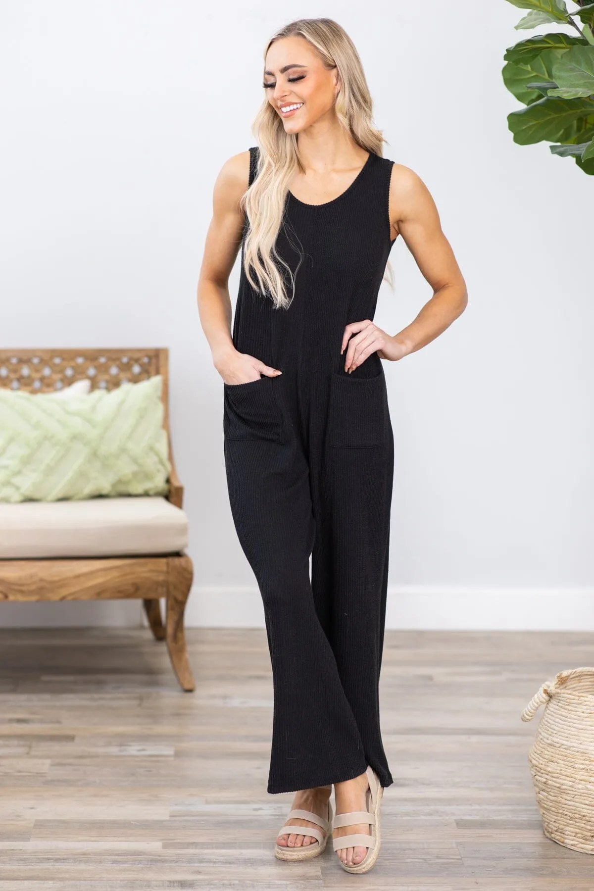 Black Wide Leg Sleeveless Jumpsuit
