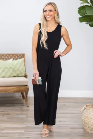 Black Wide Leg Sleeveless Jumpsuit