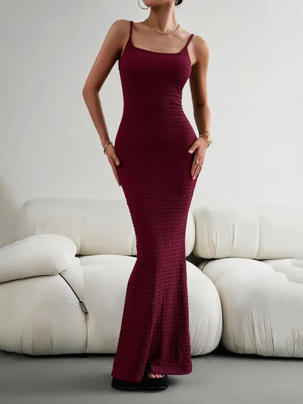 Bodycon Knitted Maxi Dress with Spaghetti Straps