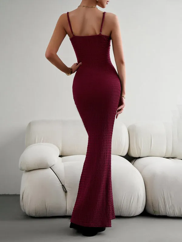 Bodycon Knitted Maxi Dress with Spaghetti Straps
