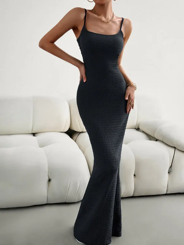 Bodycon Knitted Maxi Dress with Spaghetti Straps
