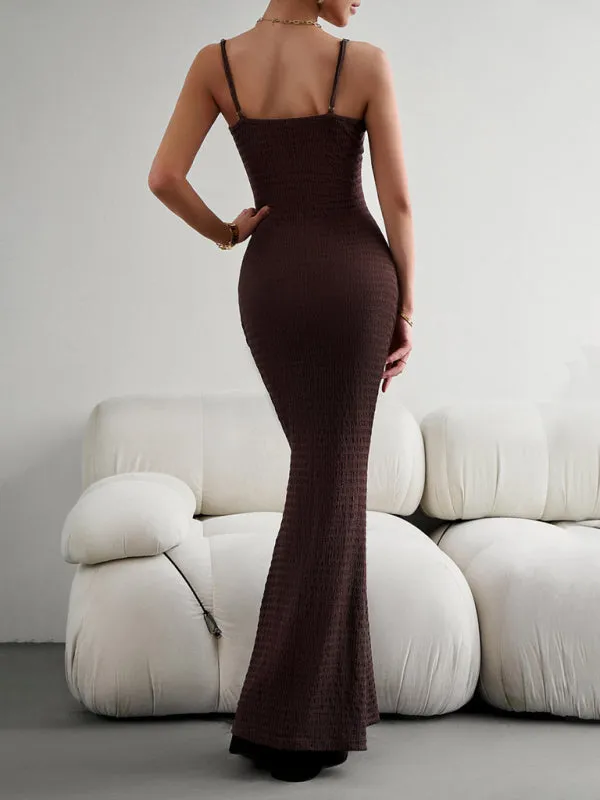 Bodycon Knitted Maxi Dress with Spaghetti Straps