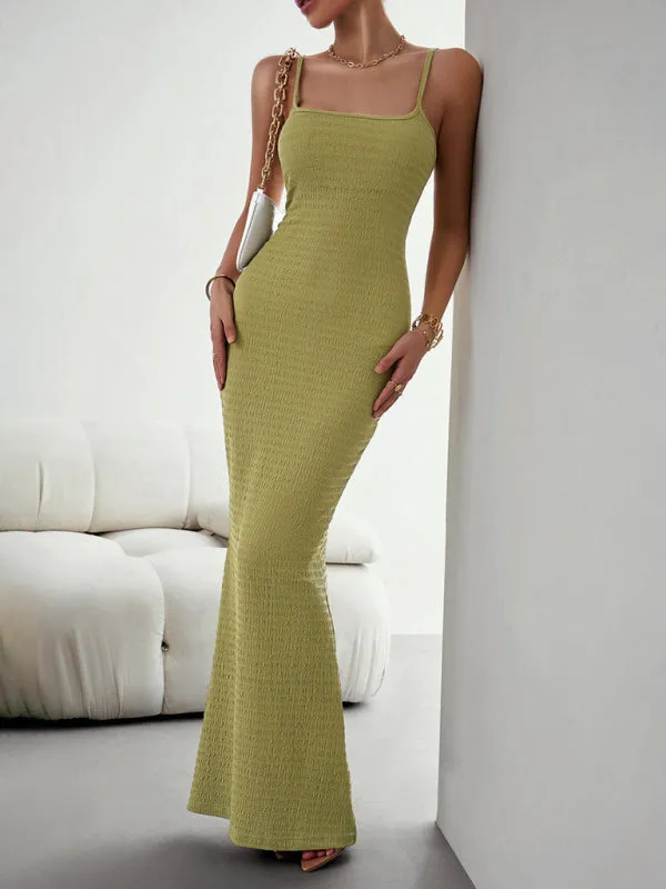 Bodycon Knitted Maxi Dress with Spaghetti Straps