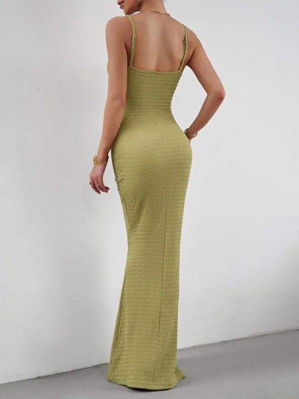 Bodycon Knitted Maxi Dress with Spaghetti Straps