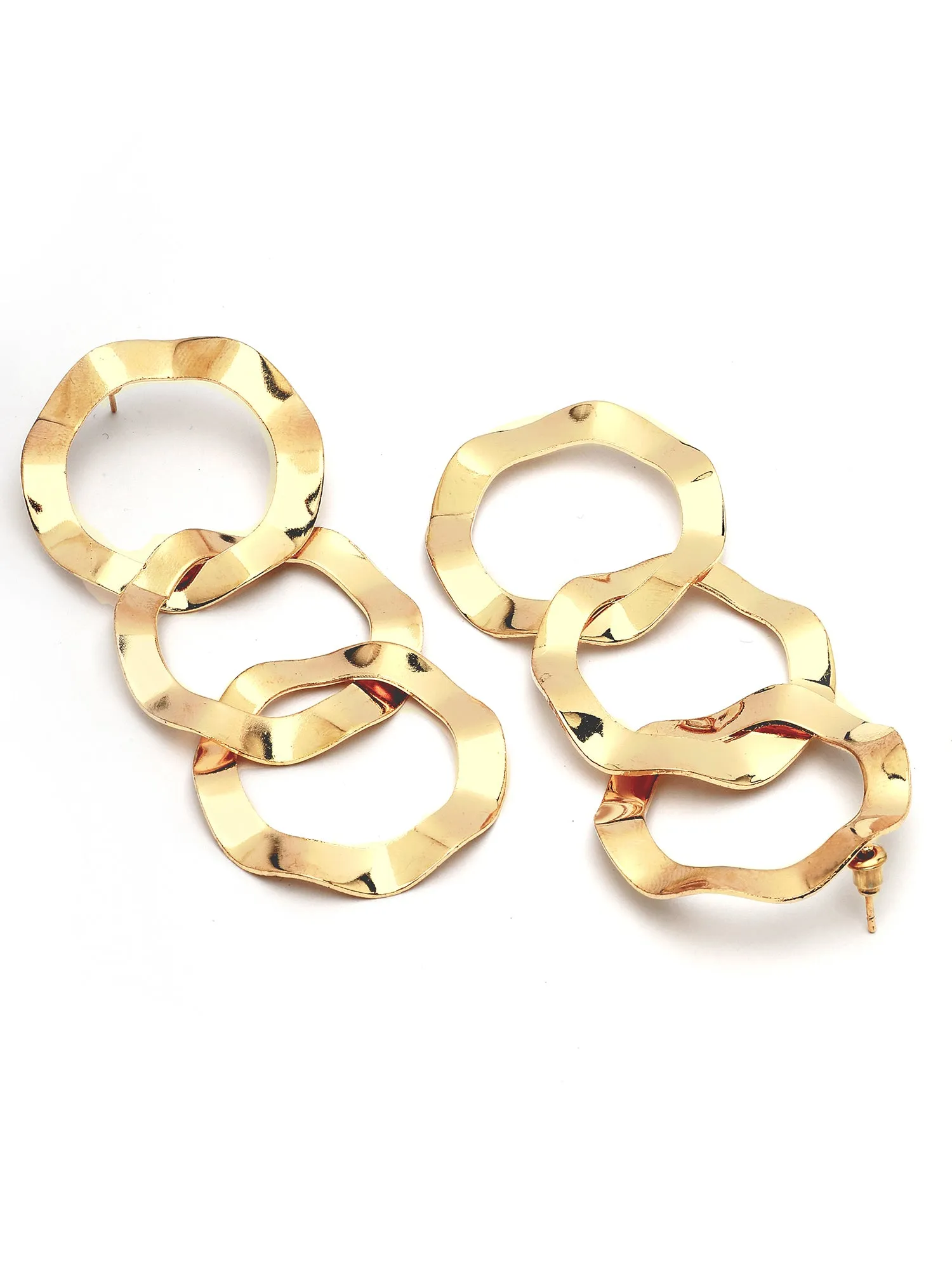 Bohey by KARATCART Gold Plated Hammered Circle Design Dangler Earrings