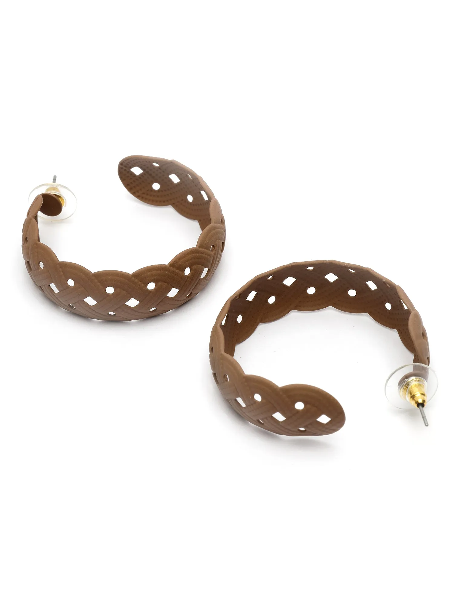 Bohey by KARATCART Matte Finish Brown Braided Pattern Hoop Earrings