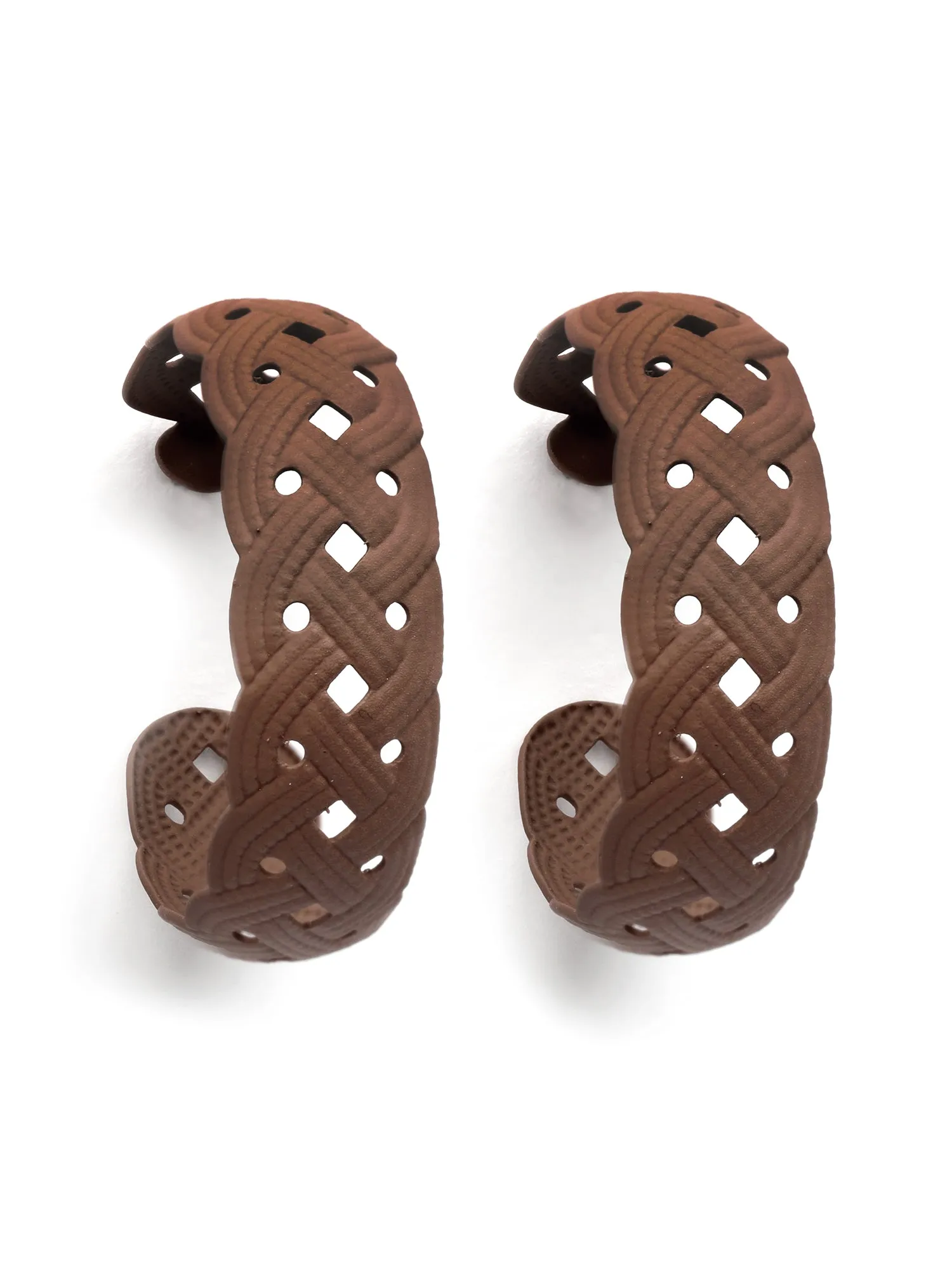 Bohey by KARATCART Matte Finish Brown Braided Pattern Hoop Earrings