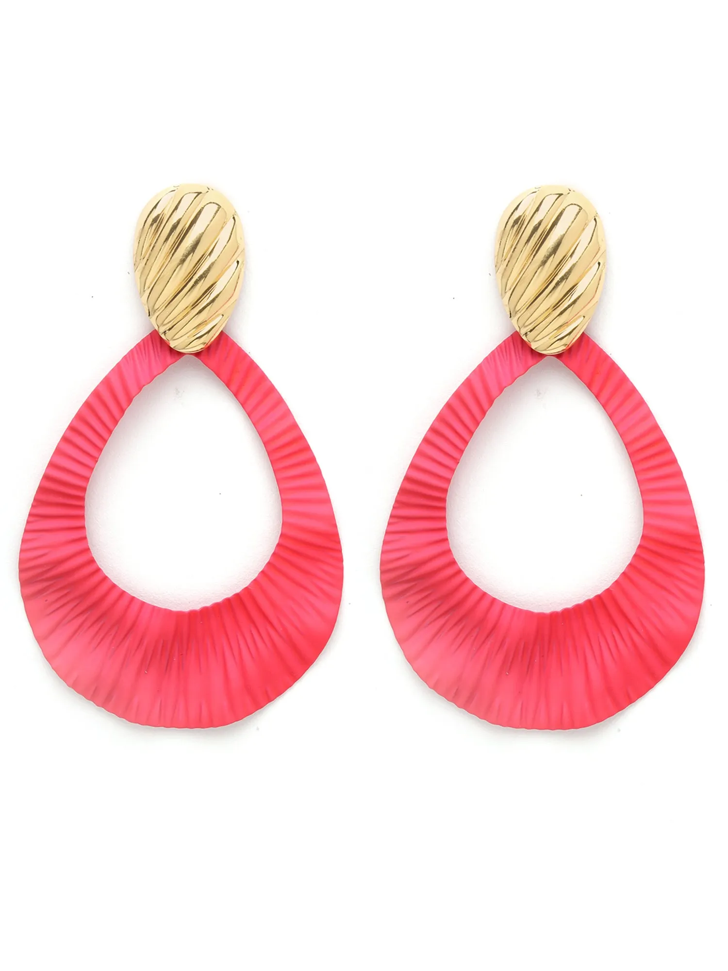 Bohey by KARATCART Pink Textured Contemporary Drop Shape Earrings for Women