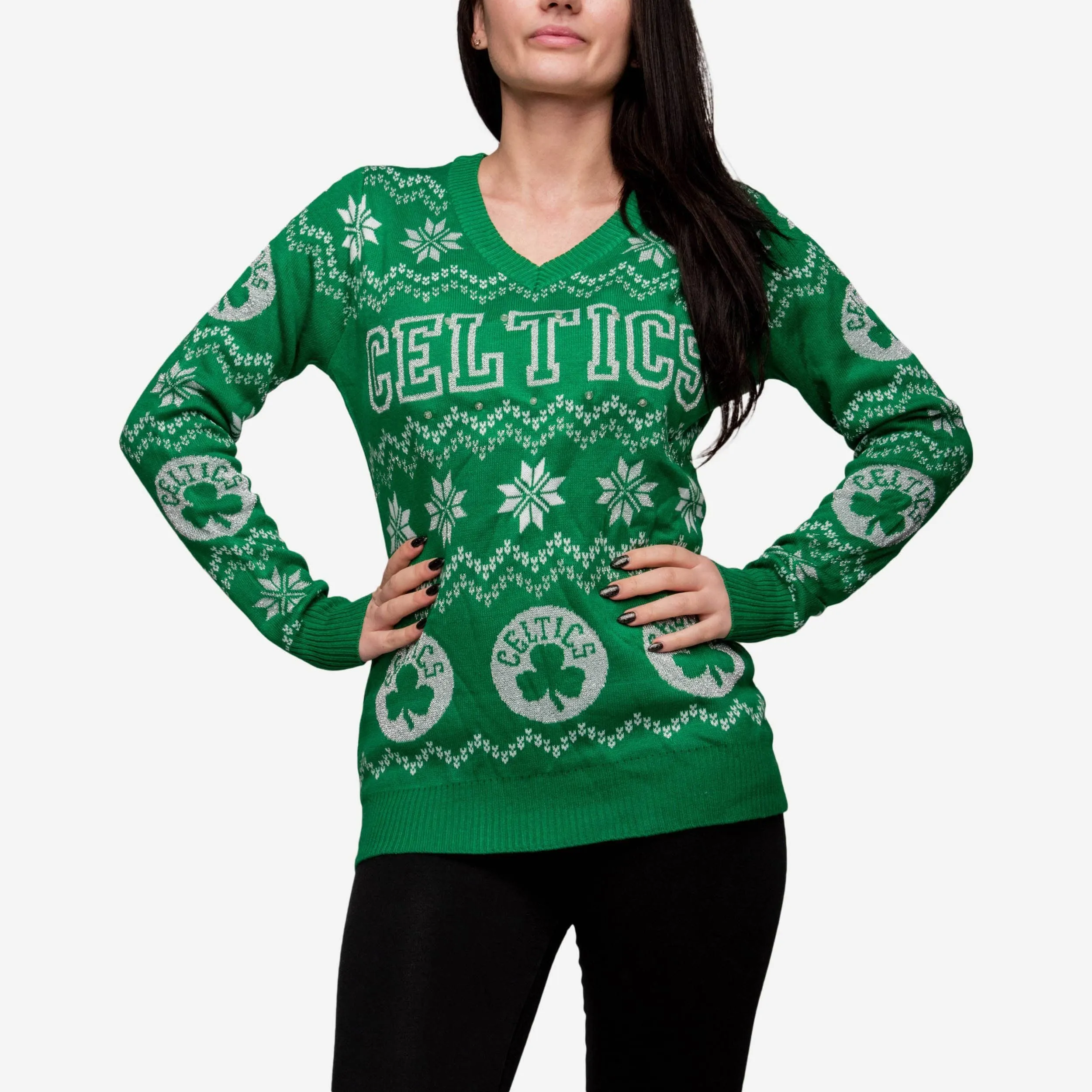 Boston Celtics Womens Light Up V-Neck Bluetooth Sweater