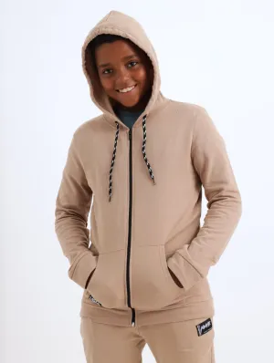 Boys Silver Mink Zip Hoody - Light Brown