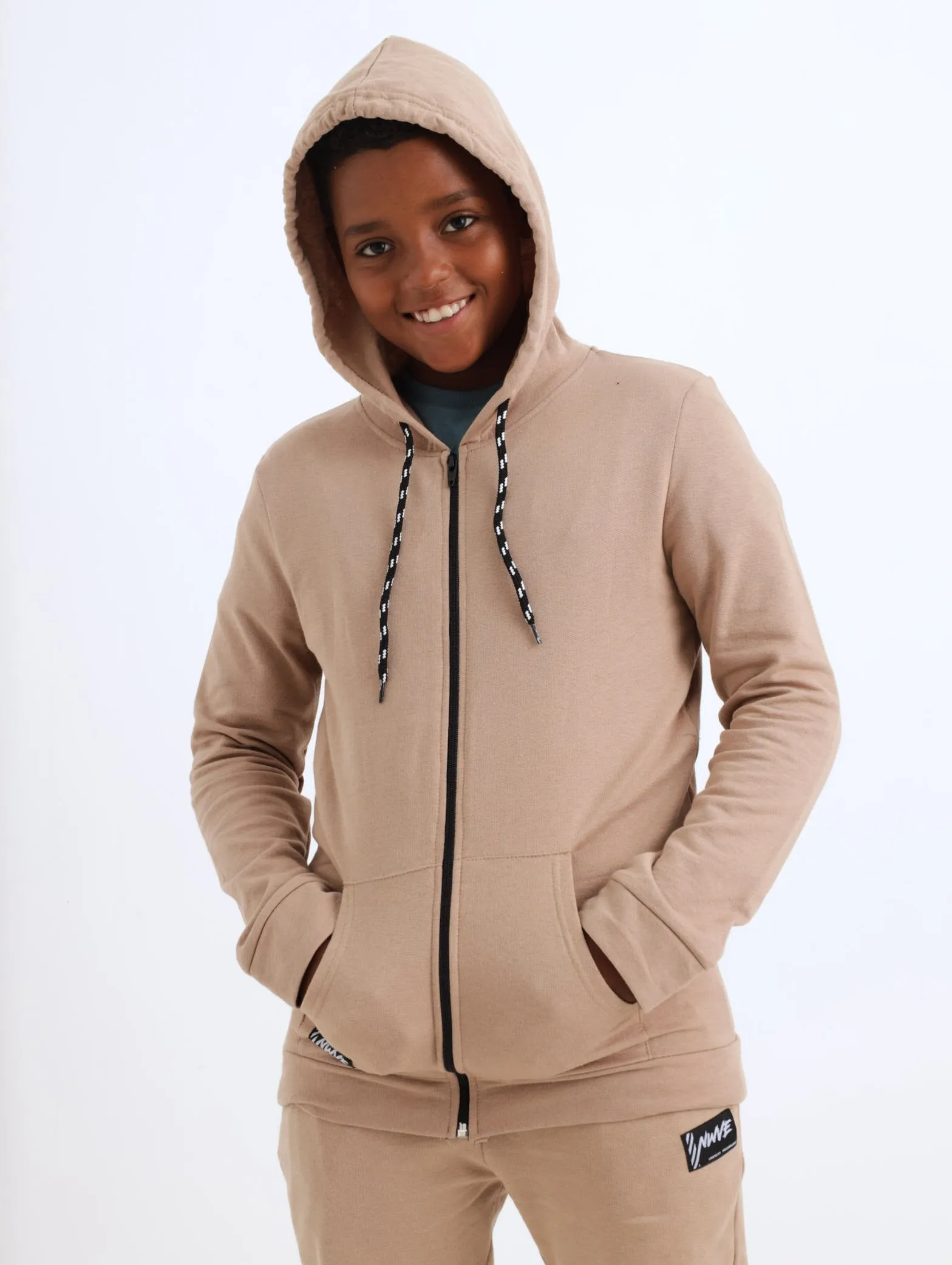 Boys Silver Mink Zip Hoody - Light Brown