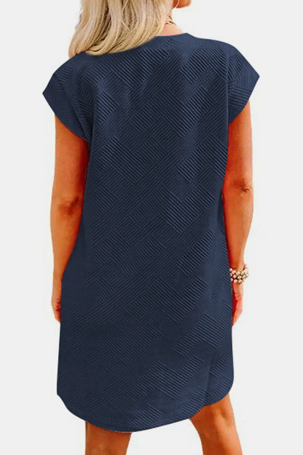 Brixley Textured Round Neck Cap Sleeve Dress
