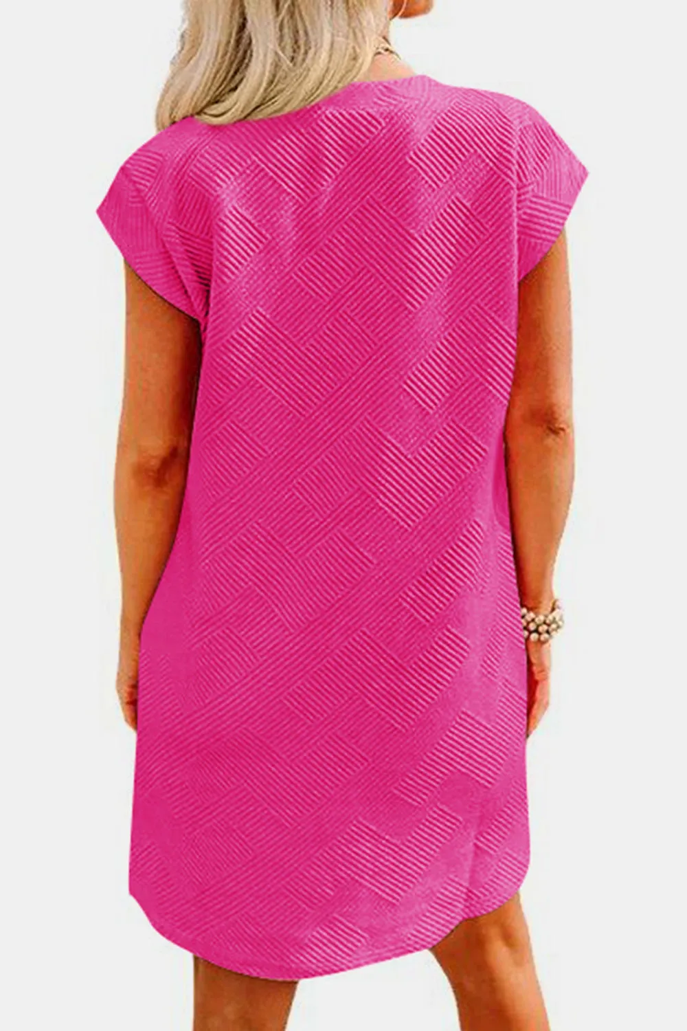 Brixley Textured Round Neck Cap Sleeve Dress