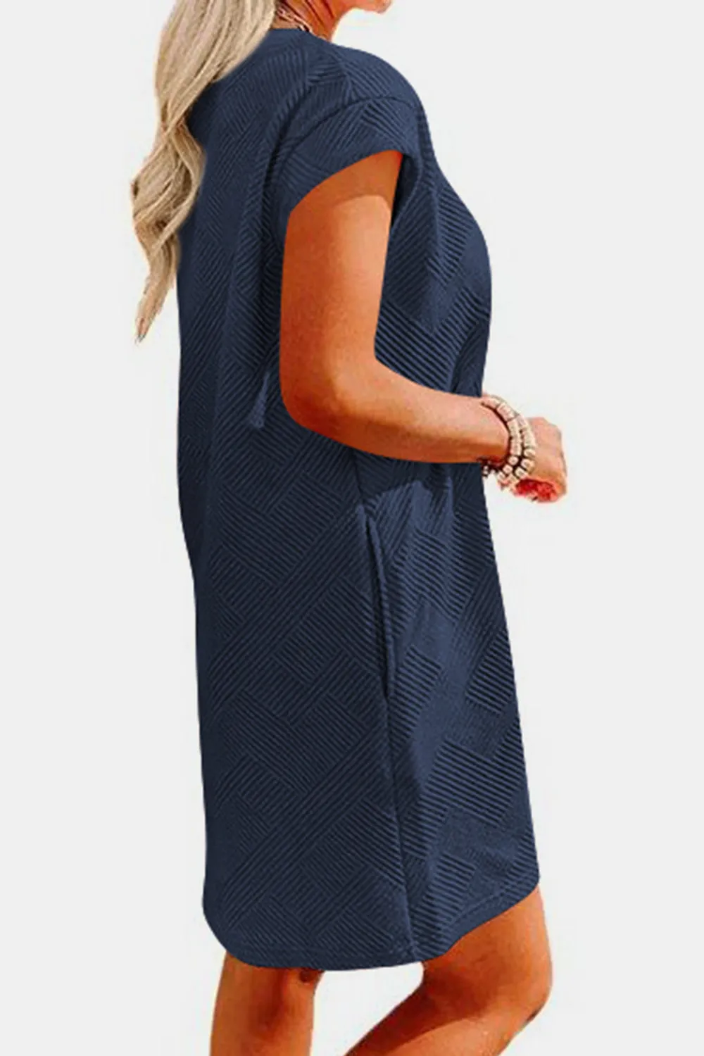 Brixley Textured Round Neck Cap Sleeve Dress