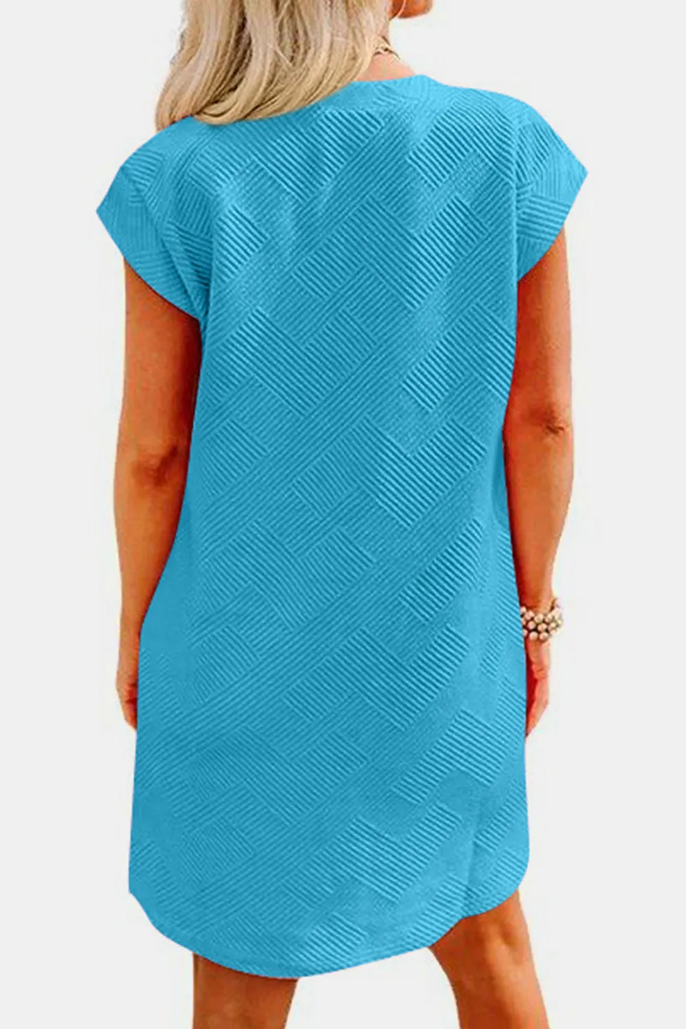 Brixley Textured Round Neck Cap Sleeve Dress